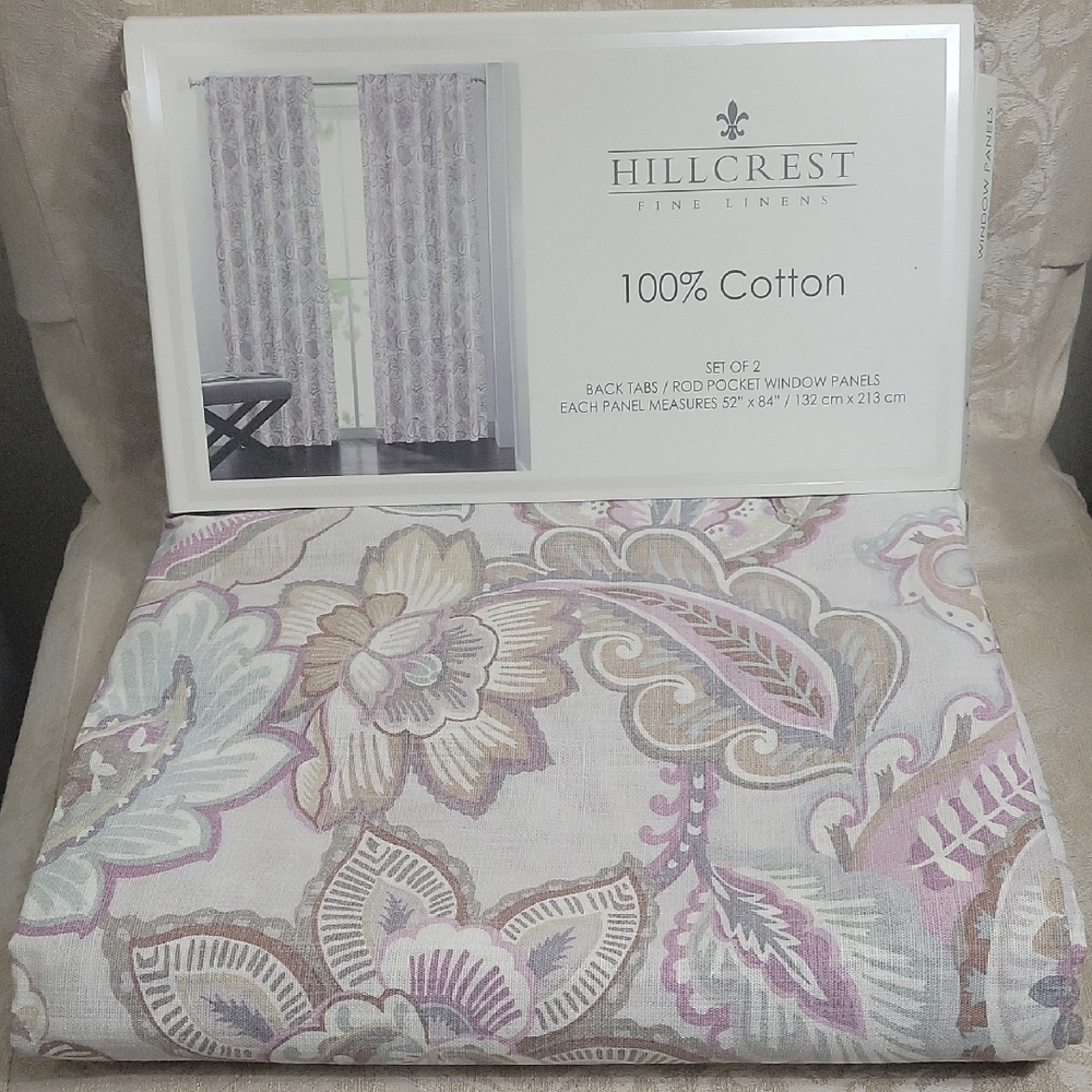 HILLCREST FINE LINEN 2PC CURTAIN SET NWT